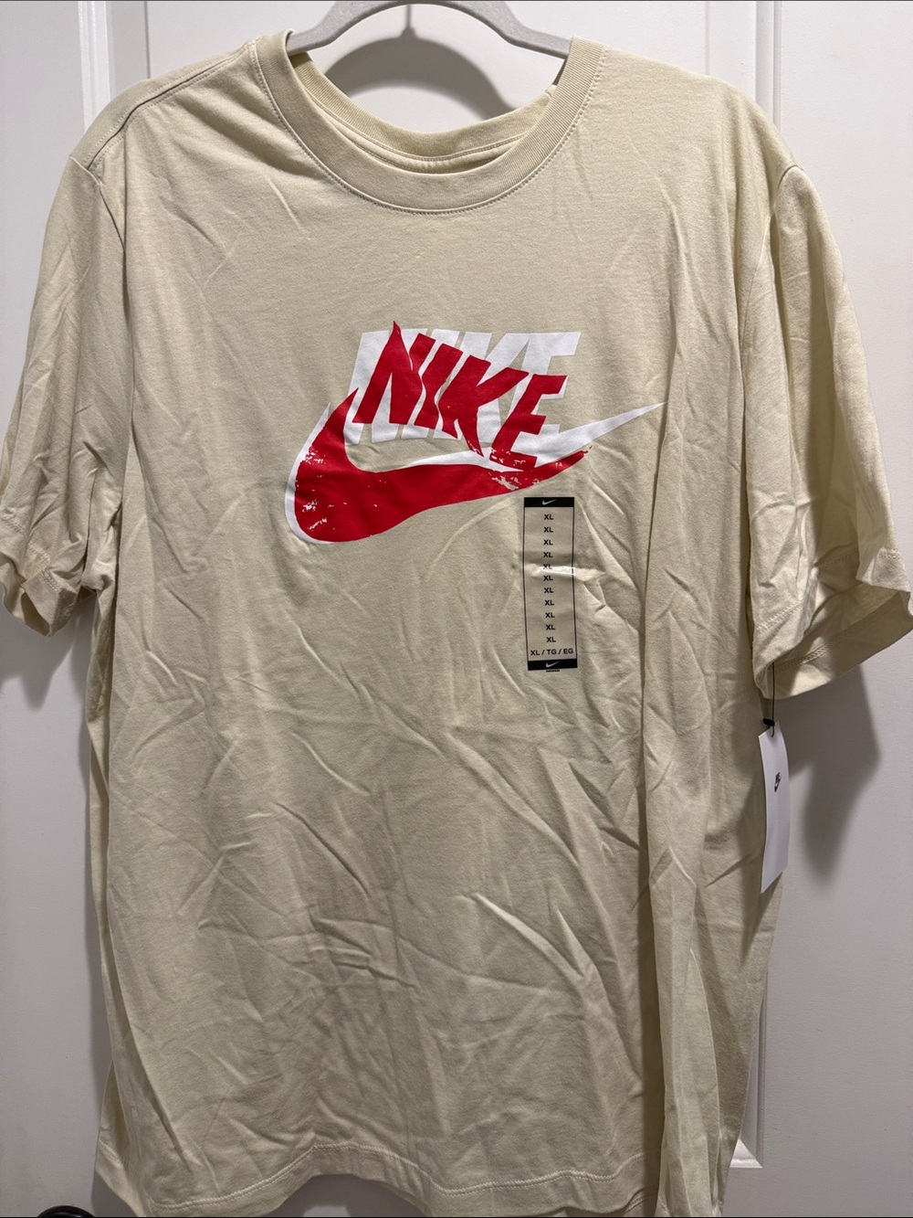 Nike Men’s Cream Graphic Logo T-Shirt - Red Swoosh